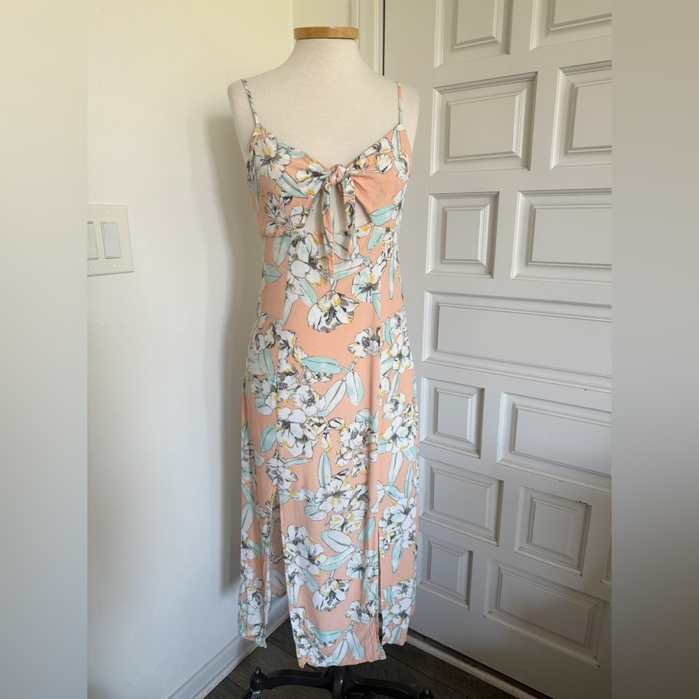 Minkpink Palm Springs Midi Dress Peach Multi Floral White Green Size Medium